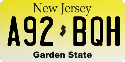 NJ license plate A92BQH