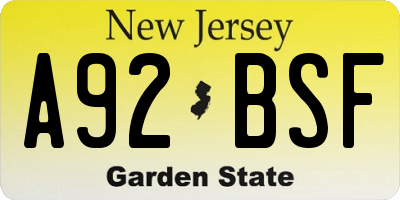NJ license plate A92BSF