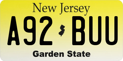 NJ license plate A92BUU