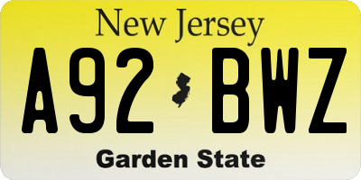 NJ license plate A92BWZ