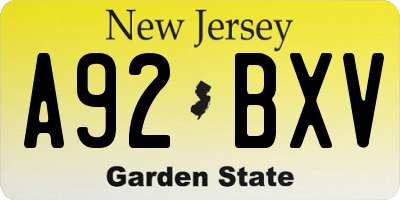NJ license plate A92BXV