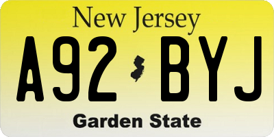 NJ license plate A92BYJ