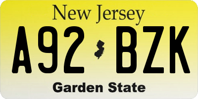 NJ license plate A92BZK
