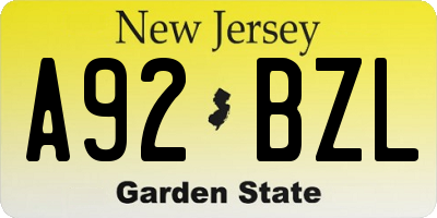 NJ license plate A92BZL