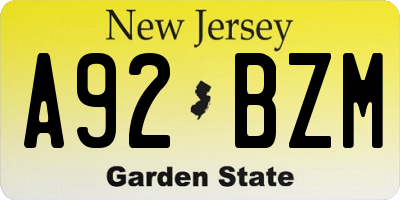 NJ license plate A92BZM