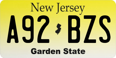 NJ license plate A92BZS