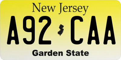NJ license plate A92CAA