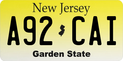 NJ license plate A92CAI