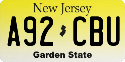 NJ license plate A92CBU