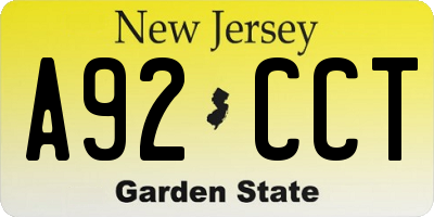 NJ license plate A92CCT
