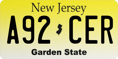 NJ license plate A92CER