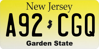 NJ license plate A92CGQ