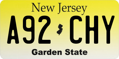 NJ license plate A92CHY