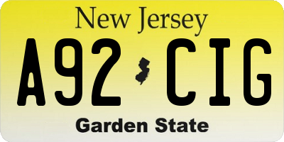 NJ license plate A92CIG