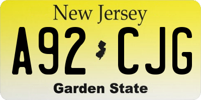 NJ license plate A92CJG