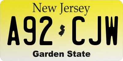 NJ license plate A92CJW