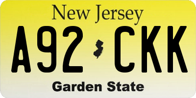 NJ license plate A92CKK