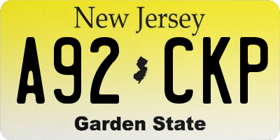 NJ license plate A92CKP