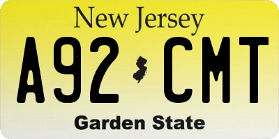 NJ license plate A92CMT