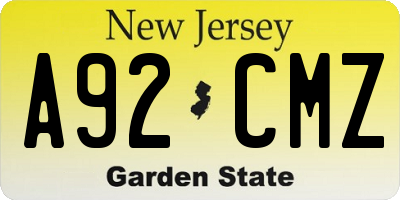 NJ license plate A92CMZ
