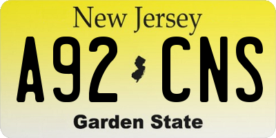 NJ license plate A92CNS