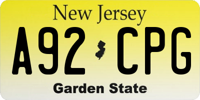 NJ license plate A92CPG