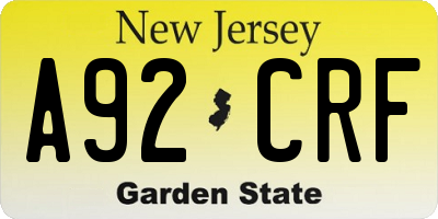 NJ license plate A92CRF