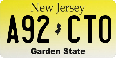 NJ license plate A92CTO
