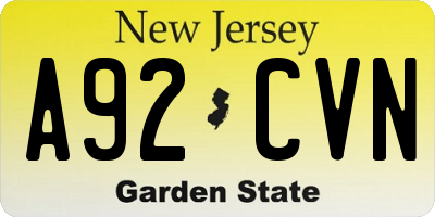 NJ license plate A92CVN