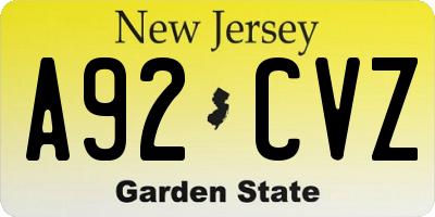 NJ license plate A92CVZ