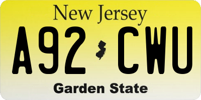 NJ license plate A92CWU