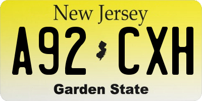 NJ license plate A92CXH