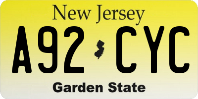NJ license plate A92CYC