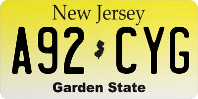 NJ license plate A92CYG