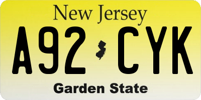 NJ license plate A92CYK