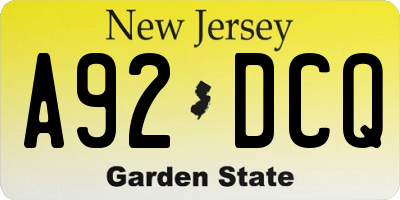 NJ license plate A92DCQ