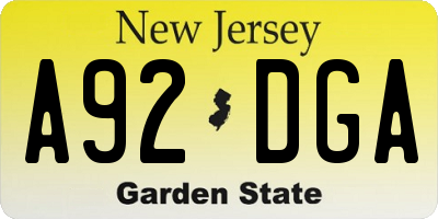 NJ license plate A92DGA