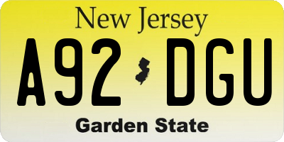 NJ license plate A92DGU