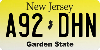 NJ license plate A92DHN