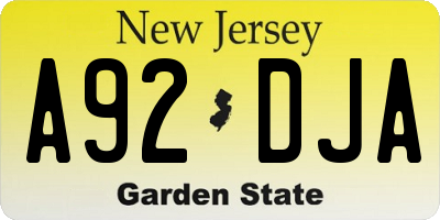 NJ license plate A92DJA