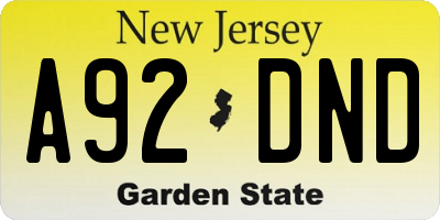 NJ license plate A92DND