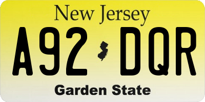 NJ license plate A92DQR