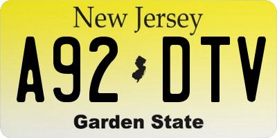 NJ license plate A92DTV