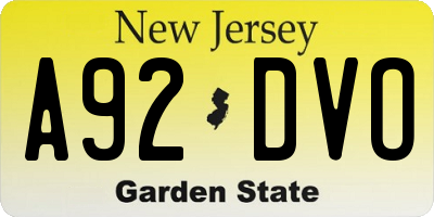 NJ license plate A92DVO
