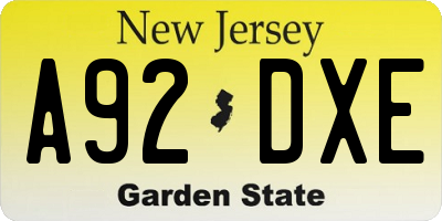 NJ license plate A92DXE