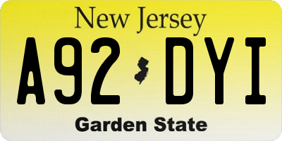 NJ license plate A92DYI