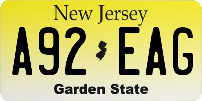 NJ license plate A92EAG
