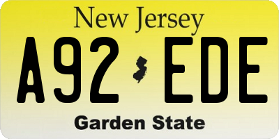 NJ license plate A92EDE
