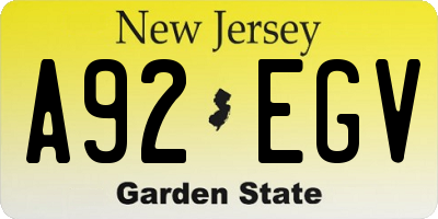 NJ license plate A92EGV
