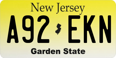 NJ license plate A92EKN